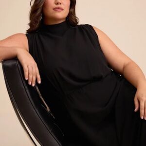 Classic Elegance Black Chiffon Sleeveless Mock Neck Maxi Dress